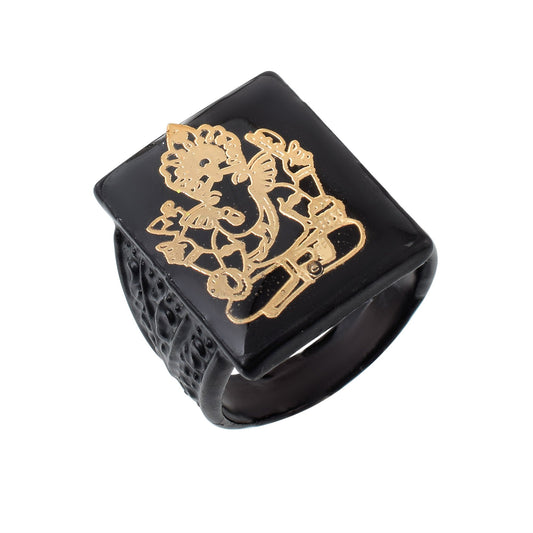 Black Brass Golden Ganpati Ganesh Men Finger ring(ORKL0679)