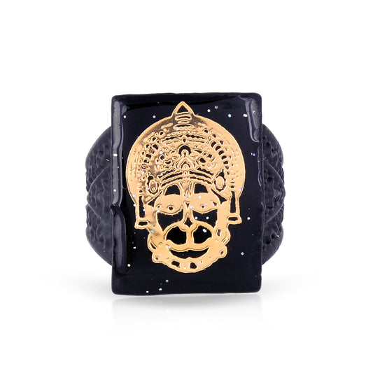 Black Brass & Gold carved image Bajrang Bali Hanuman Fingerring (ORKL7682)