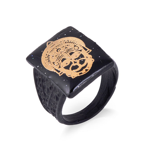Black Brass & Gold carved image Bajrang Bali Hanuman Fingerring (ORKL7682)