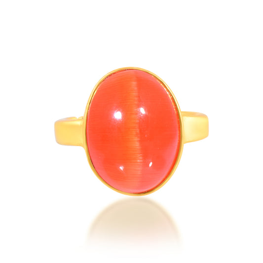 Red Cats Eye LAL LEHSUNIYA finger ring for Ketu Protection (ORMG3440)