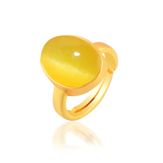 Gold plated Yellow Chrysoberl LEHSUNIYA finger ring (ORMG3442)