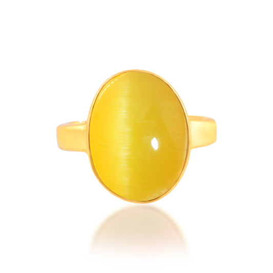 Gold plated Yellow Chrysoberl LEHSUNIYA finger ring (ORMG3442)