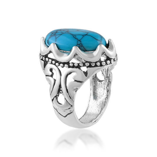 Antique Silver Plated Turquoise Firoza finger Ring (ORMI5634
