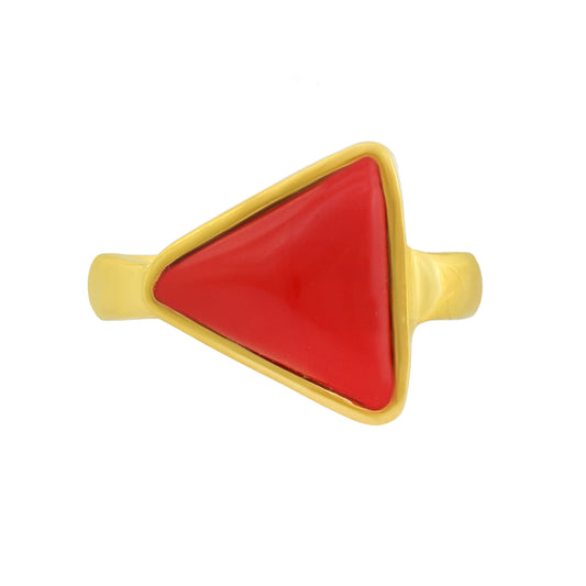 Pure Gold plated Copper (TAMBA)  Tikona Moonga (Coral) Ring for Mangal Dasha (ORMI5657)