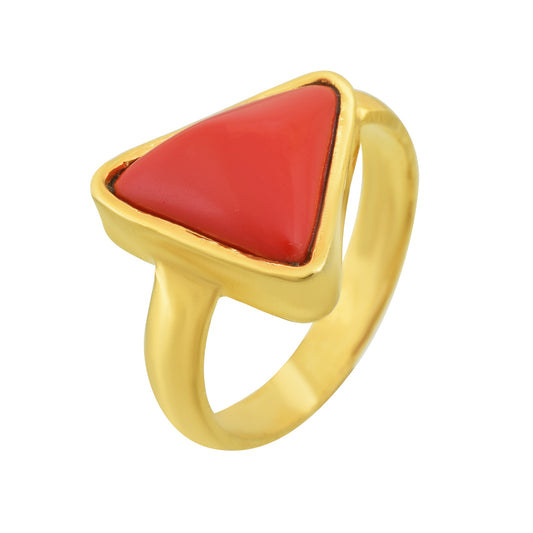 Pure Gold plated Copper (TAMBA) Tikona Moonga (Coral) Ring for Mangal Dasha (ORMI5657)