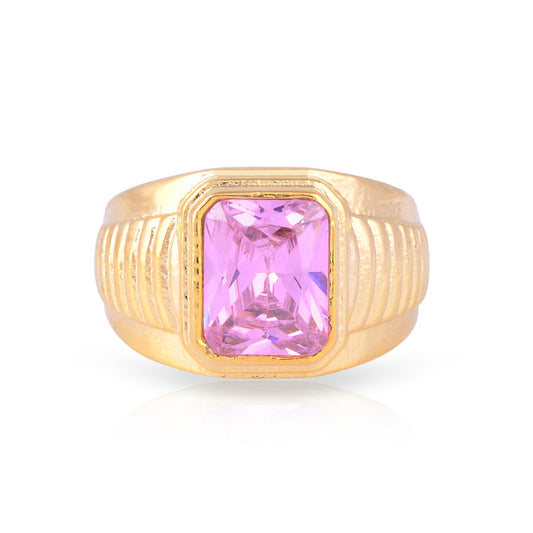 Brass Goldplated Rose Quartz fingerring Pink stone