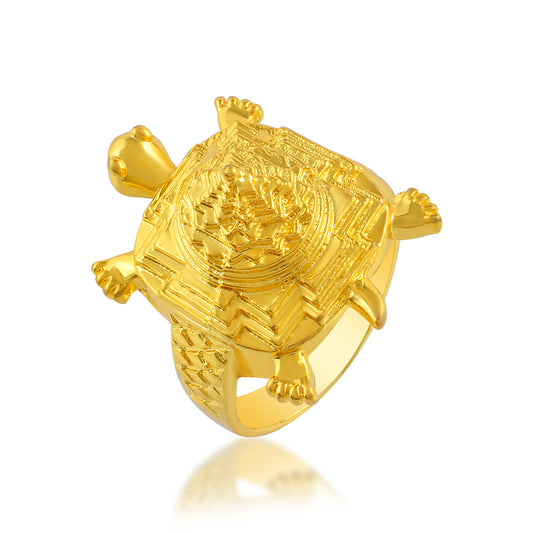 Goldplated Tortoise Kachua Shree Yantra 3D finger ring (ORMI5710)