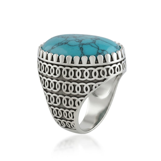 Brass Silver Natural Turquoise Firoza finger ring for Men (ORMI5791)