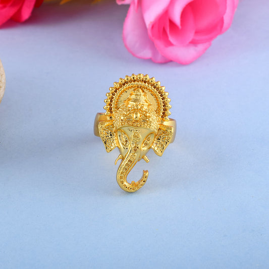 Brass Micron Gold Handmade Ganesh finger ring (OROM4505)