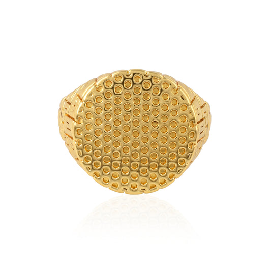 premium Brass Gold plated dot textured Signet finger ring for men (ORRM6587)