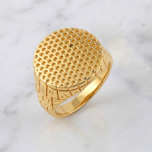 premium Brass Gold plated dot textured Signet finger ring for men (ORRM6587)