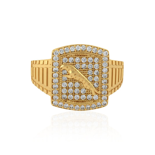 Micron Gold Plated Brass Imitation Diamond Moissanite Studded Jumping Jaguar Tiger Leopard Signet Luxe high fashion finger Ring (ORSV1028)