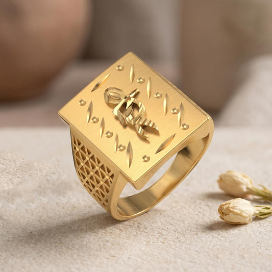 Premium Brass Micron Gold Plated Lord Krishna Motif Statement Ring (ORSV1031)