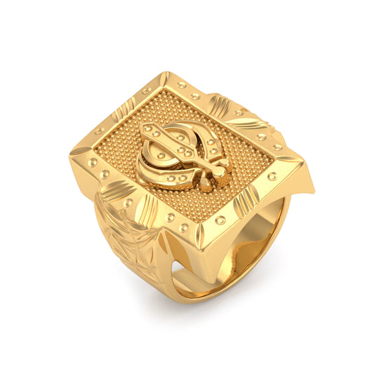 Brass 1 Gram Gold covered Sikh Sardar Khanda bold finger ring Men (ORSV1045)