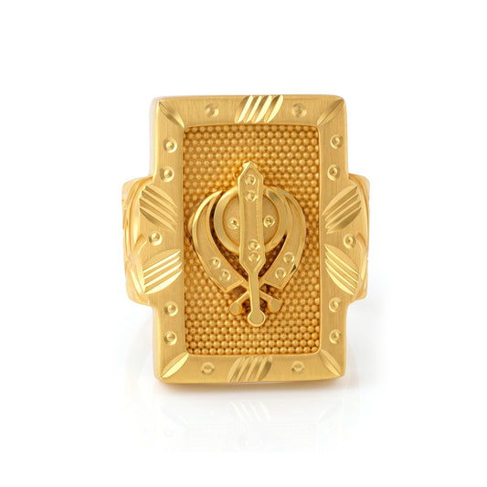 Brass 1 Gram Gold covered Sikh Sardar Khanda bold finger ring Men (ORSV1045)