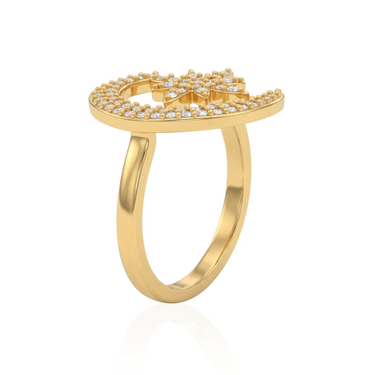 Gold Plated Imitation Diamond Crescent Moon and Star Unisex Finger Ring (ORSV1349)