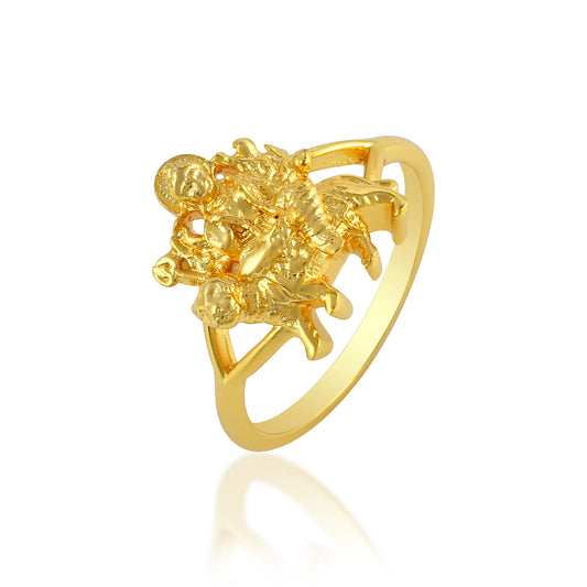 Brass 24KT Micron 1 Gram Sherawali Mata Durga finger ring (ORUP4545)