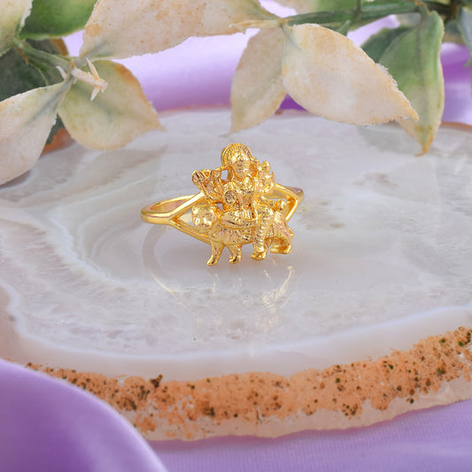 Brass 24KT Micron 1 Gram Sherawali Mata Durga finger ring (ORUP4545)