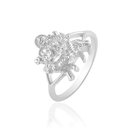 Brass Silver plated Sherawali Ma durga hindu goddess finger ring (ORUP4546)