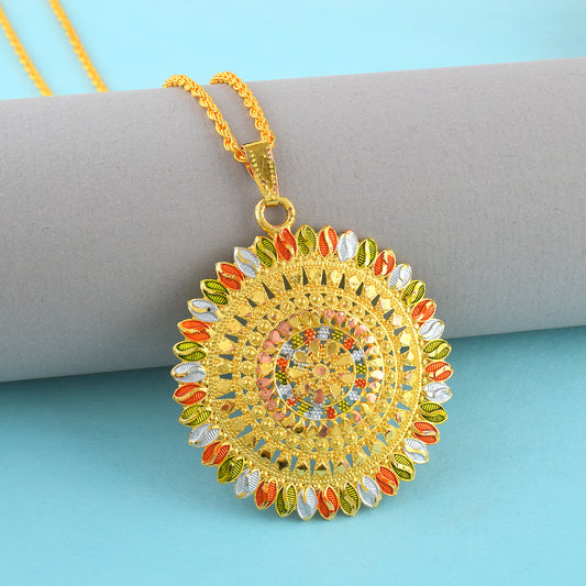 Brass 24KT Micron 1 Gram Gold handmade Meenakari Pendant with Chain (PCCG4370)