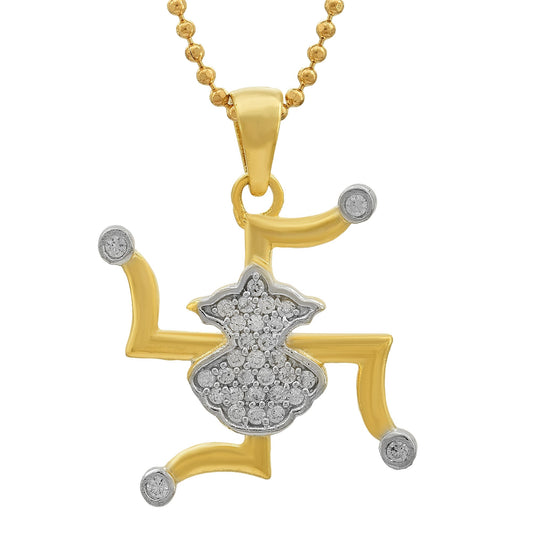 Gold plated Swastik with CZ studded Mangal Kalash, Stylish Fashion pendant