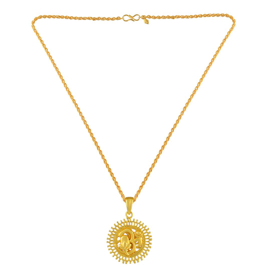 Brass Micron Gold plated Sun Om Ganesh and Shivling pendant Unisex (PCDJ2508)