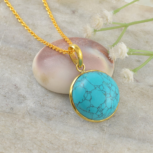 Brass Micron Gold Original Firoza (Turquoise) pendant (PCDM3752)