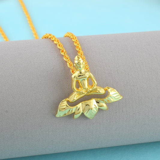 Brass 24Kt Micron Gold Gautam Buddha on Lotus chain Pendant Necklace (PCDM3786)