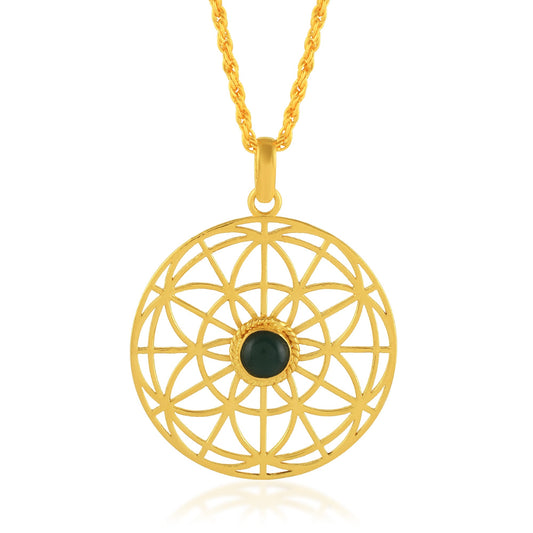 Brass Goldplated Chakra Emerald (Panna) Pendant Necklace