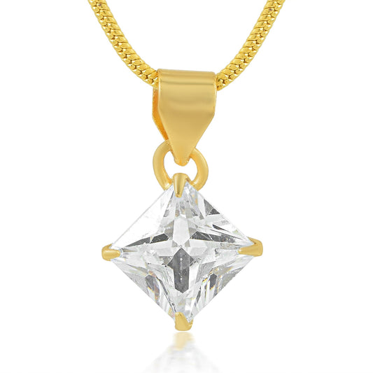 Brass Goldplated 10mm Princess Cut Square Shaped Imitation Diamond Fashion Pendant