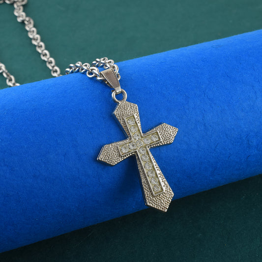 Brass Silver alloy Imitation Diamonds Vintage Catholic Crucifix Cross locket chain Pendant (PCKL0694)