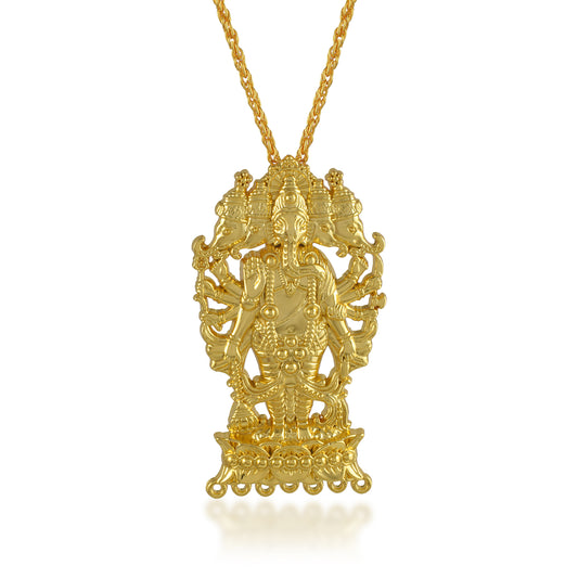 Brass 24KT Micron Gold Panchmukhi Ganesh Pendant (PCKL1130)