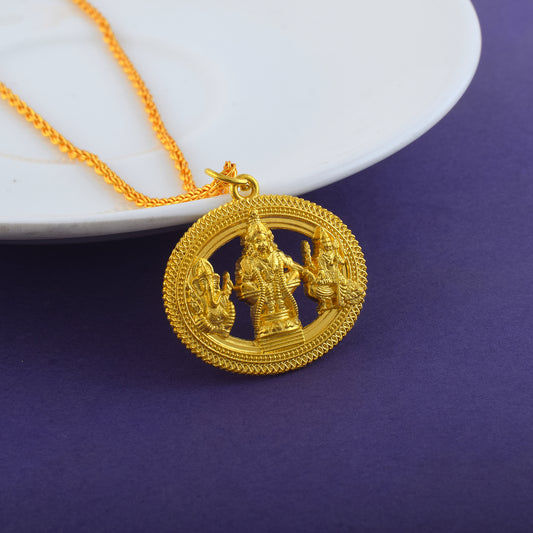 Micron 1 Gram Gold Handmade Kartikeya Murugan Ganesh Lakshmi Pendant with Chain (PCMI5733)