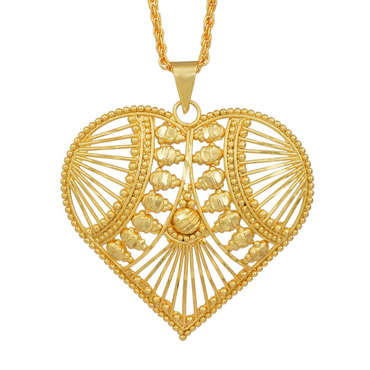 Gold plated, Bengal Hand crafted Big and Bold, Rasrawa Chilai Work Heart shape chain pendant