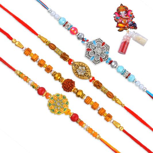 Rakhi Combo of 4 with one Silver Rakhi (RKSC0062)