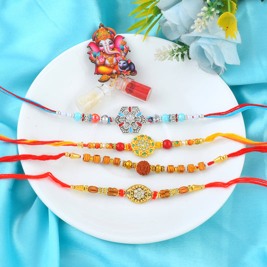 Rakhi Combo of 4 with one Silver Rakhi (RKSC0062)