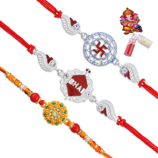 Silver Meenakari Rakhi Combo (Pack of 3) RKSC0067