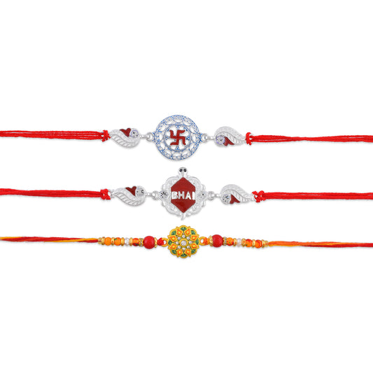 Silver Meenakari Rakhi Combo (Pack of 3) RKSC0067