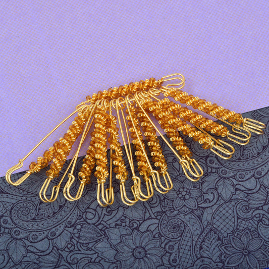 Gold Plated Plated Brass Wired Set of 12 Clip on safetypins