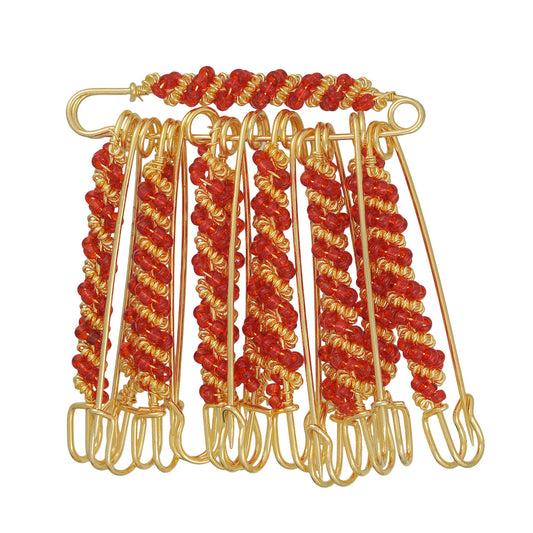 Gold Plated Plated Brass Wired Red Beads Set of 12 Clip on Pin