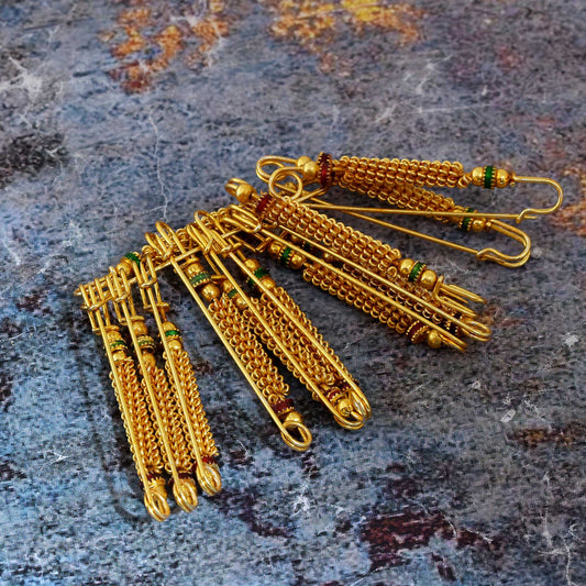 Gold Plated Golden Bead Meenakari, Set of 12 Saree Dupatta Pin