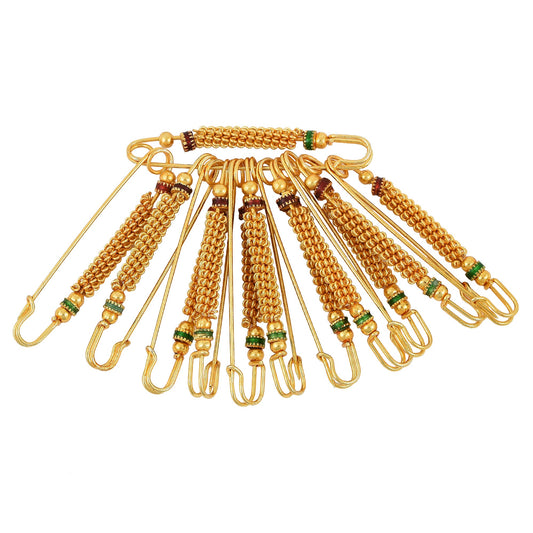 Gold Plated Golden Bead Meenakari, Set of 12 Saree Dupatta Pin