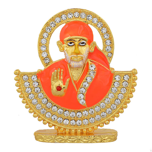 Gold Plated, Deep Orange Shirdi Sai Baba Idol, Home Decor
