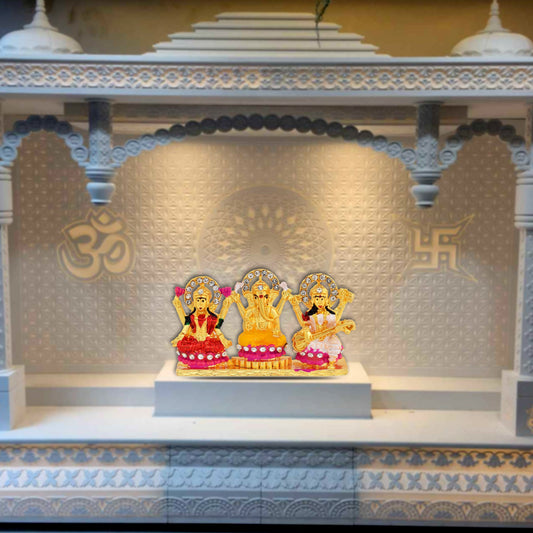 Brass Gold Handmade Lakshmi Ganesh Saraswati Diwali puja home decot Stand