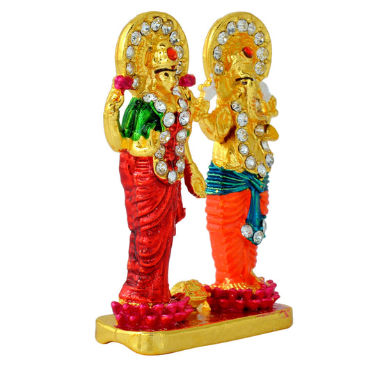 Gold Brass Lakshmi Ganesh murti Idol Diwali puja Stand Home Decor (STKL7594)