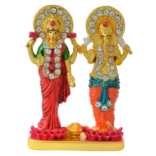 Gold Brass Lakshmi Ganesh murti Idol Diwali puja Stand Home Decor (STKL7594)