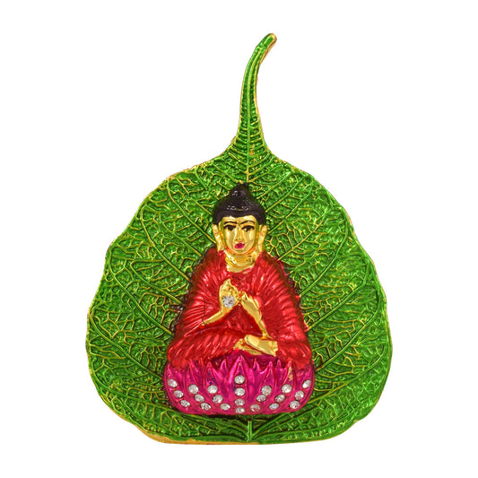 Brass Green and Red Enamelled Buddha Idol Home Decor (STKL7778)