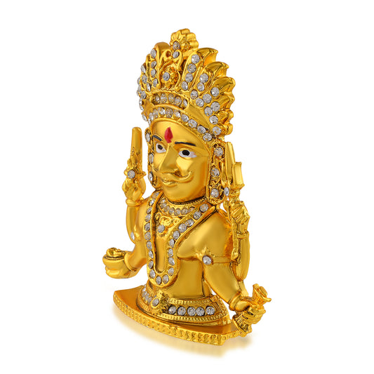 Brass Gold Nakoda Bhairav Jain God Idol Murti Stand for Puja Home Decor (STKL7826-Nakoda Gold)