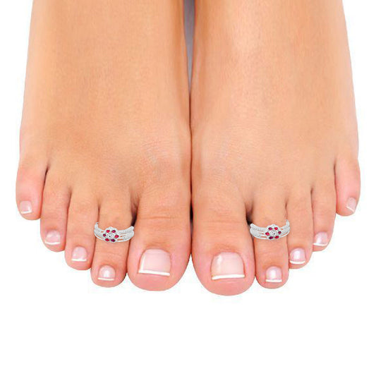 Silver plated Red CZ adjustable free size Bichiya toering