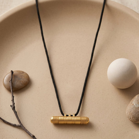Premium Brass Gold-Plated Tabeej Pendant with Black Silk Thread | Cylindrical Openable Taveej Amulet (TZMI8323)